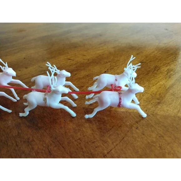Vtg 60’s Mini Plastic Table Christmas Santa Sleigh Pinkish Reindeer Hong Kong - Picture 12 of 12